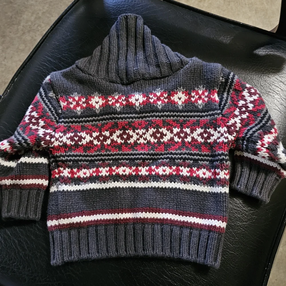 The Children's Place Fair Isle Sweater Shawl Neck‎ Snowflake Striped Knit 6-9mos
